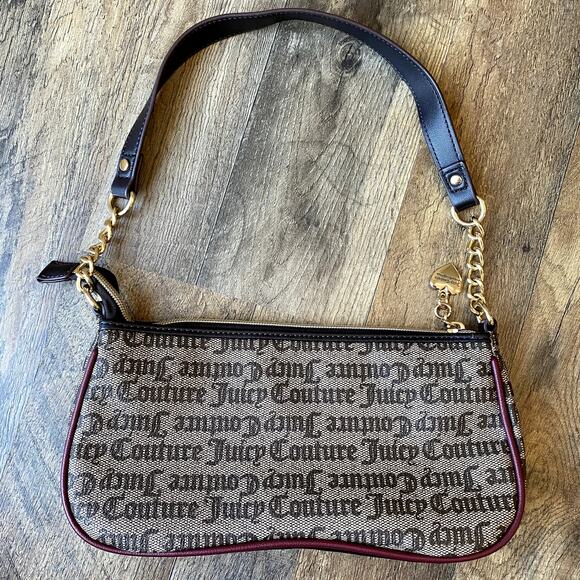 Juicy Couture Brown Monogram BAGUETTE Shoulder Bag Y2K GIRLY GLAM COQUETTE - Picture 4 of 11